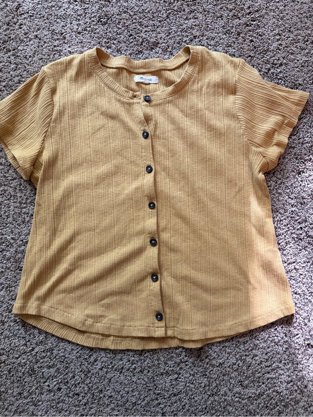 Madewell Ribbed Button-Front Top in Mustard